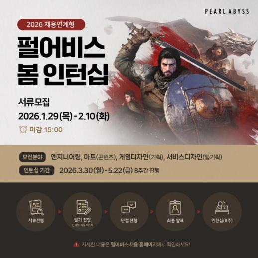 펄어비스, 2026년 채용연계형 인턴 모집…정규직 전환 기회 제공