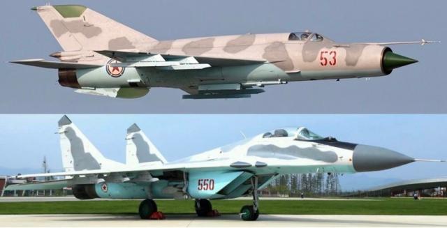 This undated file photo shows North Korean MiG-21 top and MiG-29 fighters Screen capture from Military Watch Magazine
