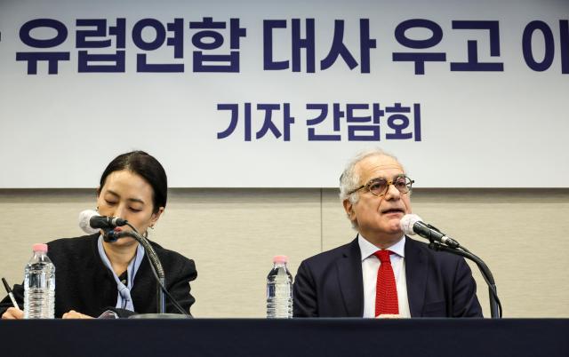 Ugo Astuto head of the Delegation of the European Union to South Korea speaks during a press briefing at the Press Center in Jung-gu Seoul on Jan 30 2026 AJP Yoo Na-hyun