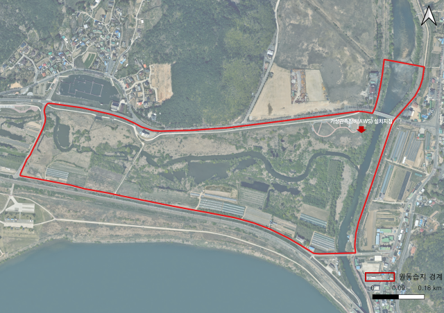 원동습지에 KT와 국립생태원이 설치한 자동기상관측장비의 설치 지점 위치 이미지 사진기후에너지환경부