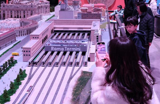 Visitors view exhibition displays at Nowon Train Village in Hwarangdae Railroad Park Nowon District Seoul on Feb 3 2026 AJP Yoo Na-hyun