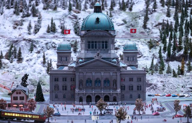 A model of the Swiss Federal Palace in Bern is on display at Nowon Train Village in Hwarangdae Railroad Park Nowon District Seoul Feb 3 2026 AJP Yoo Na-hyun
