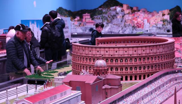 Visitors view exhibition displays at Nowon Train Village in Hwarangdae Railroad Park Nowon District Seoul on Feb 3 2026 AJP Yoo Na-hyun