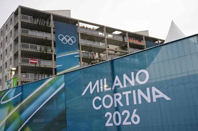 Olympic rings hang on an exterior of the Olympic Village ahead of the Winter Olympics in Milan Italy on Feb 3 2026 AFP-Yonhap