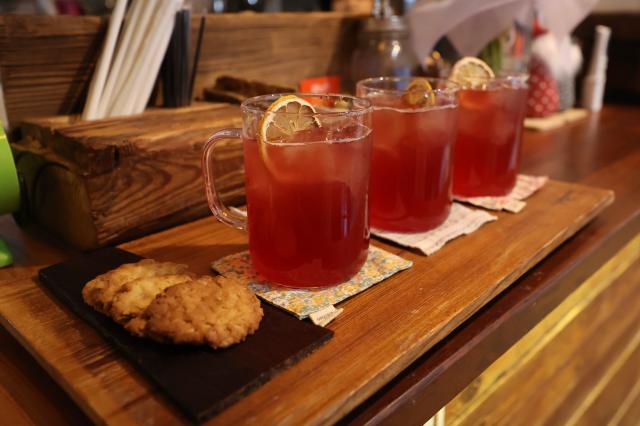 Omija tea and cookies from an undisclosed bakery selected by driver Ahn Seong-woo are displayed in Daejeon Feb 3 2026 AJP Han Jun-gu
