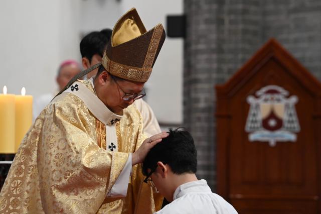 The 2026 Archdiocese of Seoul Deacon Ordination Ceremony is being held at Myeongdong Cathedral in Jung-gu central Seoul on Feb 5 2026 Yonhap