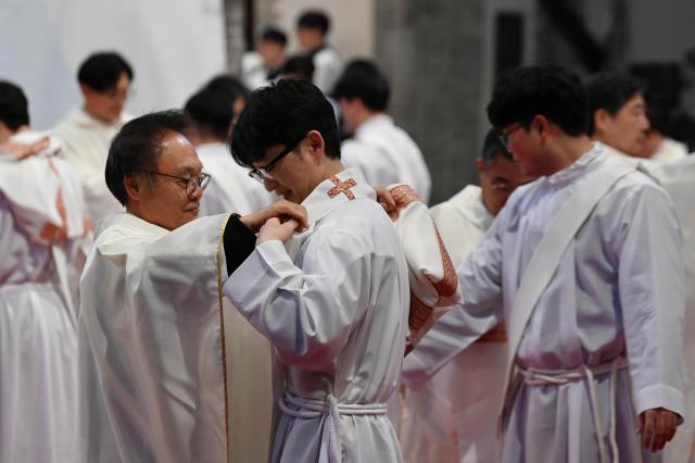 The 2026 Archdiocese of Seoul Deacon Ordination Ceremony is being held at Myeongdong Cathedral in Jung-gu central Seoul on Feb 5 2026 Yonhap