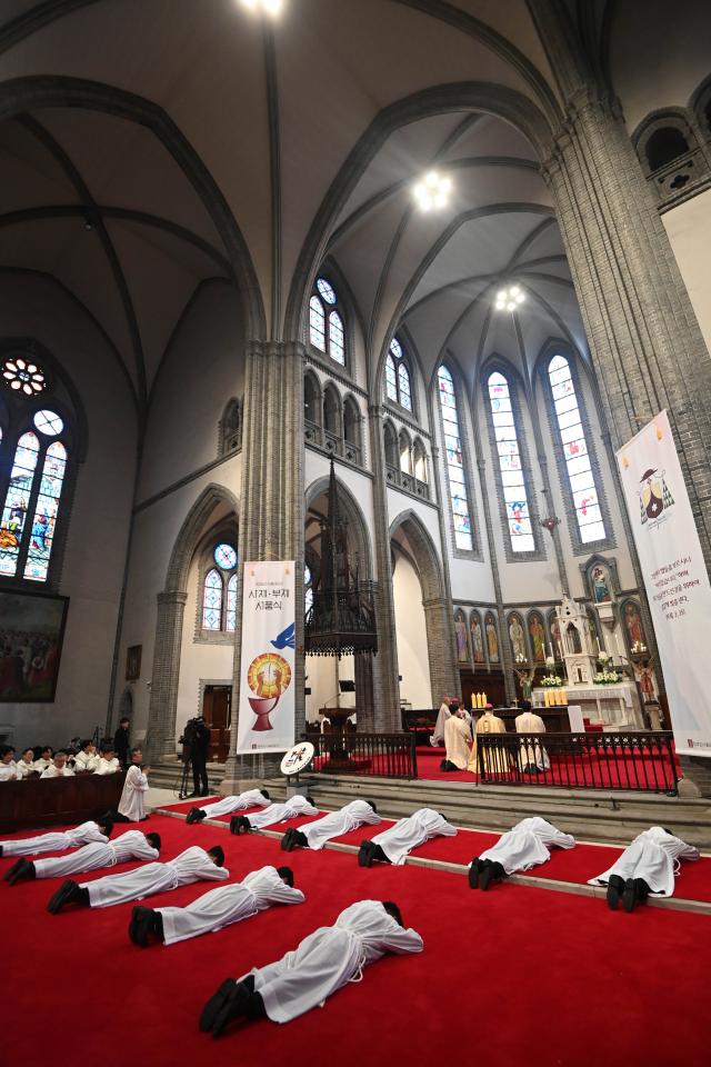 The 2026 Archdiocese of Seoul Deacon Ordination Ceremony is being held at Myeongdong Cathedral in Jung-gu central Seoul on Feb 5 2026 Yonhap