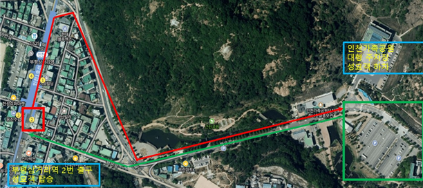 외부 운행 노선  인천지하철 부평 삼거리역 2번 출구 ⇔ 인천가족공원 대형 주차장 사진인천시