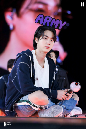 This photo provided by BigHIt Music show Jin druing BTS Concert Courtesy of BIGHIT Music