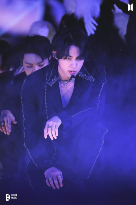 This photo provided by BigHit Music show BTS member Jin during concert Courtesy of BigHit Music 