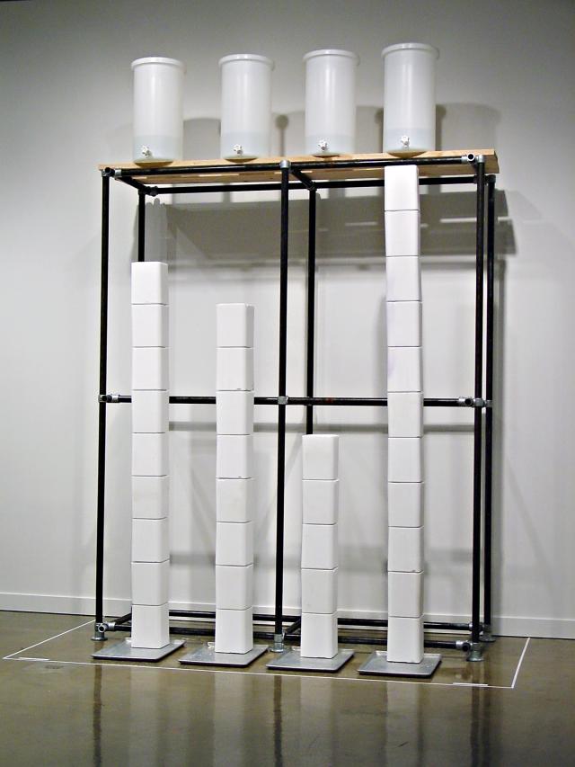 Michael Joo Saltiness of Greatness 1992 compressed salt blocks engraved aluminium trays steel wood polyethylene synthetic sweat 156 x 96 x 48 in Private Collection Photo Tim Lloyd 사진한화문화재단