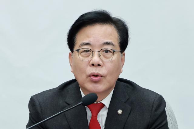 송언석 국민의힘 원내대표가 지난 10일 국회에서 열린 원내대책회의에서 발언하고 있다 사진연합뉴스