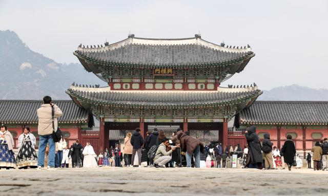 Heungnyemun Gate in Jongno District, Seoul, on Feb. 5, 2026. BTS is expected to pass through the center of the gate and head toward the performance stage. AJP Yoo Na-hyun
