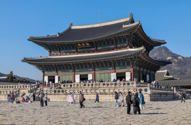 A view of Geunjeongjeon Hall at Gyeongbokgung Palace in Jongno District Seoul on Feb 9 2026 BTS is expected to head toward the stage after passing along the “King’s Road” in front of the hall AJP Yoo Na-hyun