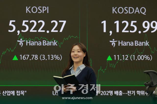 [포토] 코스피, 사상 첫 5,500선 돌파 마감