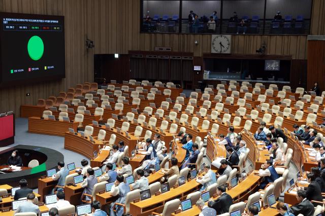 서울연합뉴스 신현우 기자  12일 국회에서 열린 2월 임시국회 본회의에서 행정법제 혁신을 위한 경제자유구역의 지정 및 운영에 관한 특별법 등 18개 법률의 일부개정에 관한 법률안이 통과되고 있다

