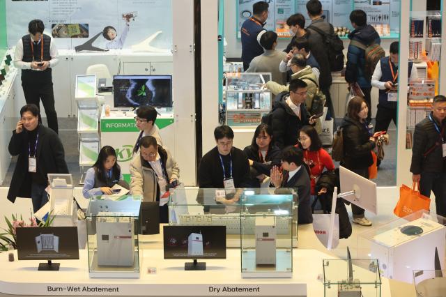 Visitors view booths at SEMICON Korea 2026 at COEX in Gangnam Seoul Feb 11 2026 AJP Han Jun-gu