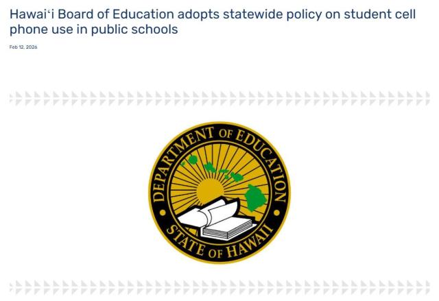 미 하와이주 교육위원회가 올 가을부터 관내 공립 초중고생의 휴대전화 사용을 금지했다 사진하와이주 교육부 홈페이지