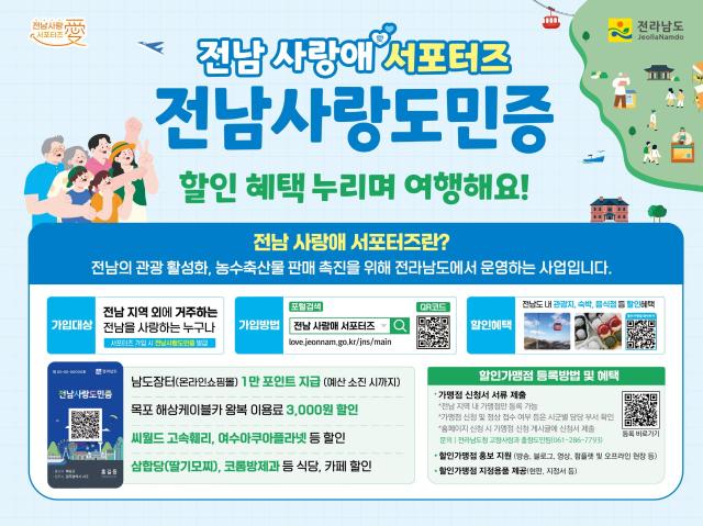 전라남도는 ‘전남 사랑애愛 서포터즈’ 가입자가 2022년 9월 출범 이후 3년 5개월 만에 65만 명을 돌파했다사진전남도