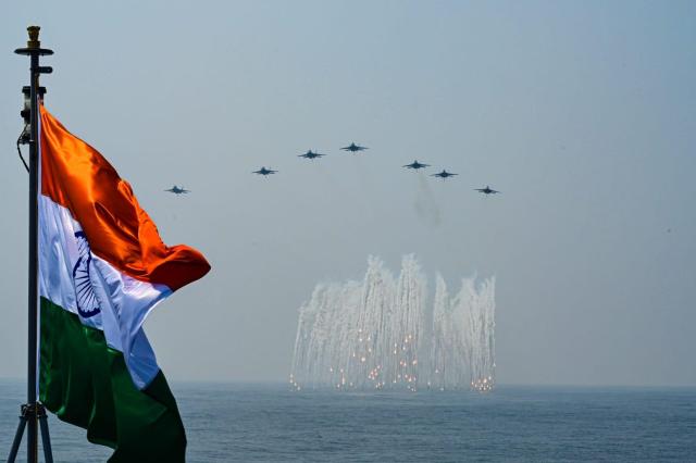 Indian fighter aircraft perform a flypast over the Bay of Bengal during the International Fleet Review IFR 2026 on Feb 18 Courtesy of the Ministry of Defence Government of India