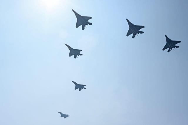 Indian Air Force aircraft conduct a ceremonial flypast as part of the IFR 2026 air display in Visakhapatnam on Feb 18 Courtesy of the Ministry of Defence Government of India
