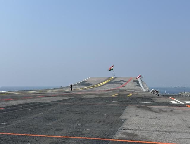 A flight deck of INS Vikrant is seen on Feb 19 2026 AJP Kim Hee-su
