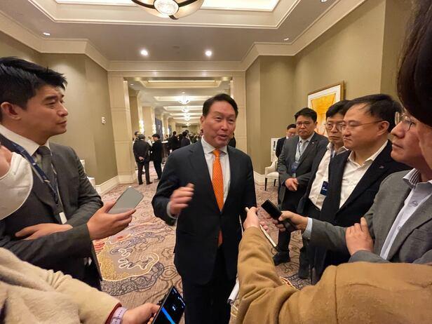 SK Group chair Chey Tae-won talks to reporters on the sidelines of the Trans-Pacific Dialogue TPD 2026 held Feb 20-21 local time at the Salamander Hotel in Washington DC courtesy of Chey Institute