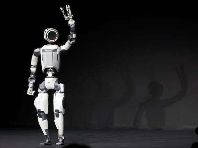 A prototype of the next-generation electric Atlas humanoid robot waves during a Hyundai Motor Group press conference on Jan 5 local time at Mandalay Bay in Las Vegas Nevada PhotoAJP DB