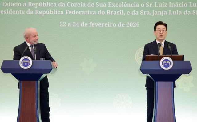 이재명 대통령이 23일 청와대에서 열린 루이스 이나시우 룰라 다시우바 브라질 대통령과의 공동언론발표에서 발언하고 있다 사진연합뉴스