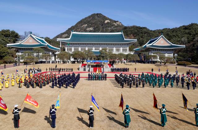 An official welcoming ceremony for Brazilian President Luiz Inácio Lula da Silva the first state guest received since President Lee Jae-myung’s return to Cheong Wa Dae is held at the main garden of Cheong Wa Dae in Seoul on Feb 23 2026 Yonhap