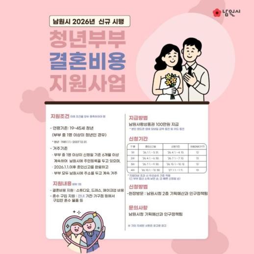 남원시, 청년부부에 결혼비용 지원