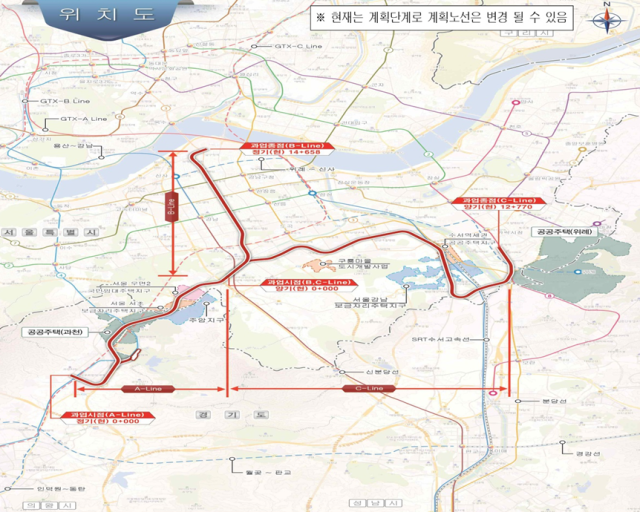 지난해 2월 환경영향평가에서 결정된 위례과천선 노선도. [사진=서초구 제공] 