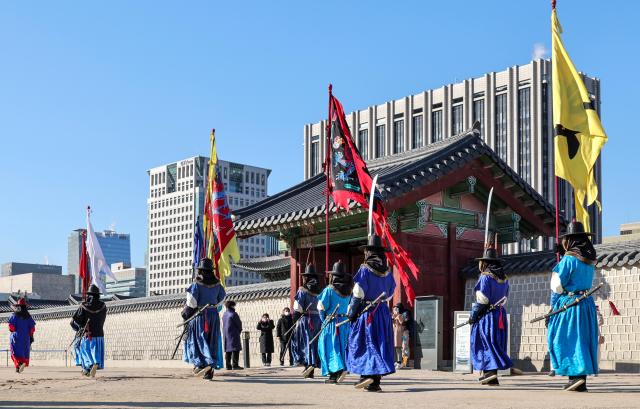 A public training session of the royal guard takes place at Gyeongbokgung Palace in Jongno District Seoul on Feb 9 2026 AJP Yoo Na-hyun