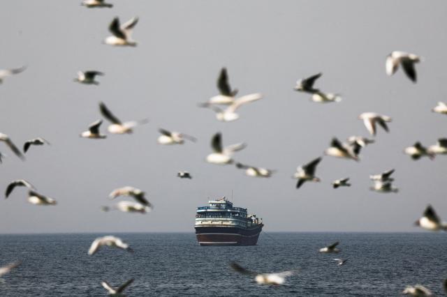 Birds fly near a boat in the Strait of Hormuz amid the US-Israeli conflict with Iran as seen from Musandam Oman March 2 2026REUTERSYonhap