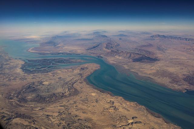 An aerial view of the Iranian shores and the island of Qeshm in the strait of Hormuz December 10 2023 Reuters-Yonhap 