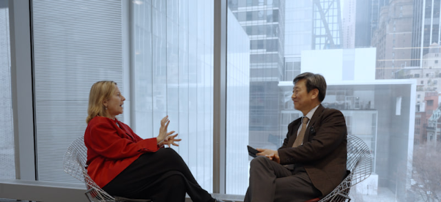 Paola Antonelli right the jury chair and Jeong Seung-ryul left the president of Kookmin University discuss the vision goals and judging criteria of the DBEW Award