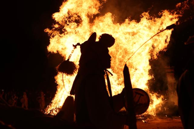 A daljip burning ceremony and traditional music performance take place to celebrate Jeongwol Daeboreum at Samsan Sports Park in Bupyeong Incheon Mar 3 2026 AJP Han Jun-gu
