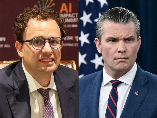Anthropic CEO Dario Amodei left and US Defense Secretary Pete Hegseth right AFP-Yonhap 