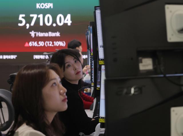 [포토] 코스피 5,700선 터치