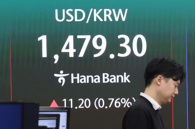 The exchange rate is displayed on a screen at the Hana Bank dealing room in Seoul on March 6 The won started the session at 1479 per dollar weakening by more than 10 from the previous day’s close Yonhap
