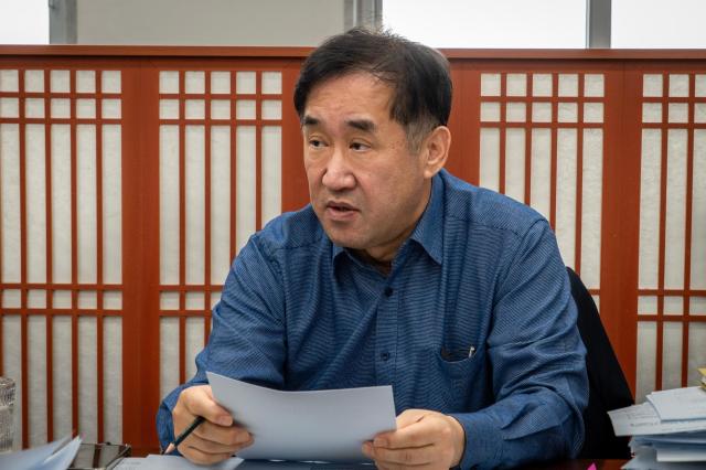 Rep Maeng Seong-gyu is being interviewed by AJP in the office of the Chairman of the National Assembly’s Land Infrastructure and Transport Committee in Yeouido on March 5 2026 Courtesy of Maeng Seong-gyu 

