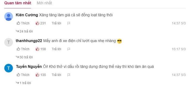 기름값과 관련해 고통을 호소하는 누리꾼들 사진VnExpress 갈무리