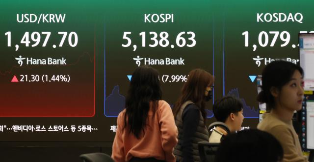 9일 서울 중구 하나은행 본점 딜링룸에 코스피 등이 표시돼 있다 사진연합뉴스