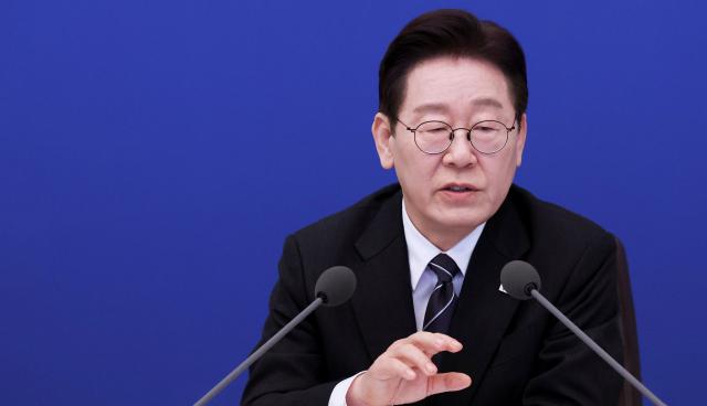 President Lee Jae Myung speaks during a Cabinet meeting at the presidential office in Seoul on March 10 2026 Yonhap