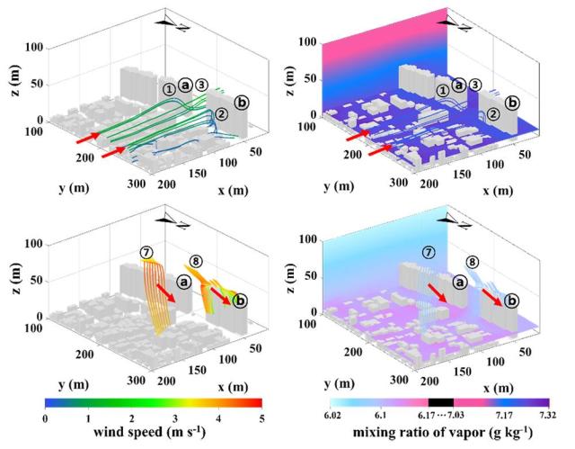 건물 주변에서 발생하는 풍속과 수증기 혼합비의 3차원 유선 이동 시뮬레이션 이미지사진국립부경대