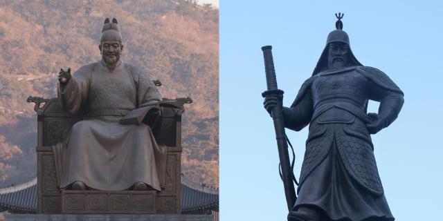 The statues of King Sejong L and Admiral Yi Sun-sin R stand at Gwanghwamun Square in Seoul AJP Han Jun-gu
