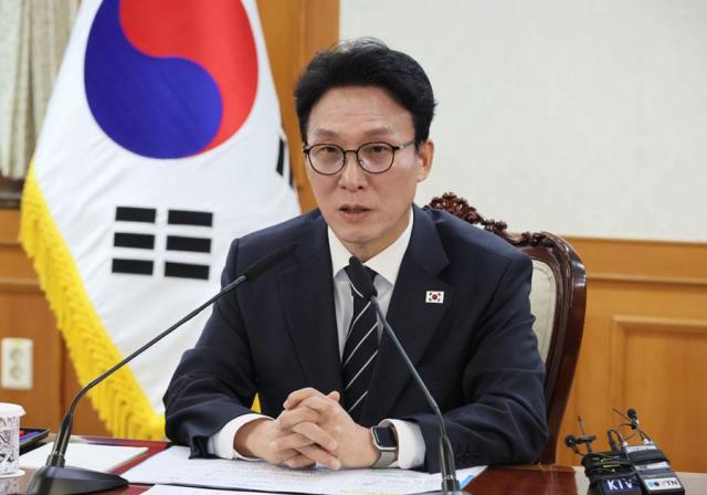 Prime Minister Kim Min-seok speaks during a meeting at the government complex in central Seoul on March 11 2026 Yonhap