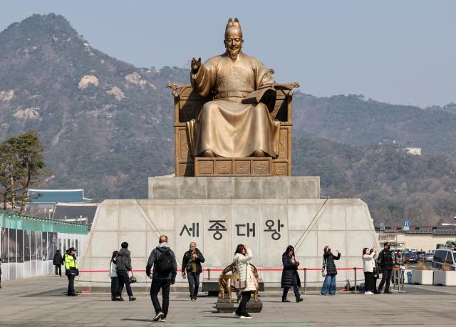 The statue of King Sejong stands at Gwanghwamun Square in Seoul’s Jongno District AJP Yoo Na-hyun
