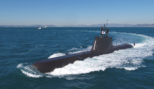 A Jangbogo-III Batch-II submarine sails at sea in this undated photo Courtesy of Hanwha Ocean